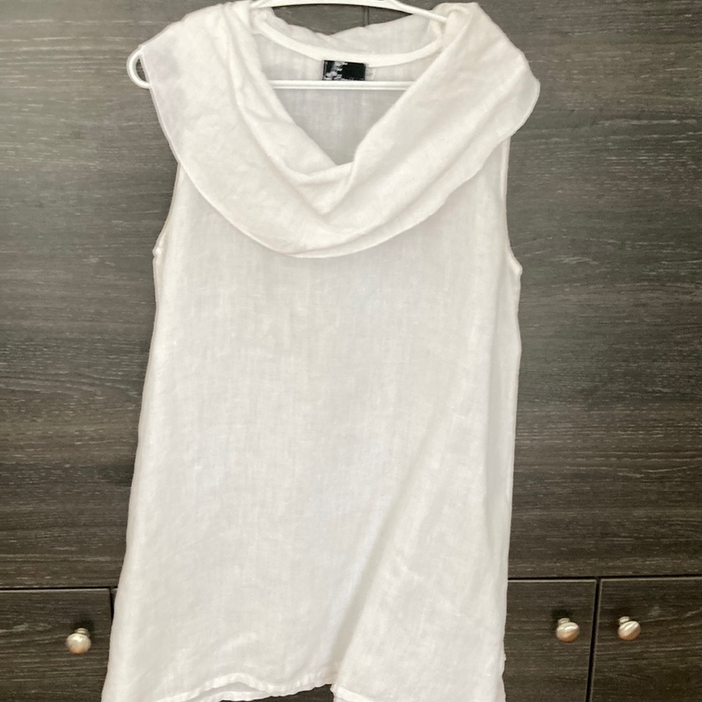 🐦‍⬛EUC Fenini White Linen Cowl Neck Tank Tunic Small